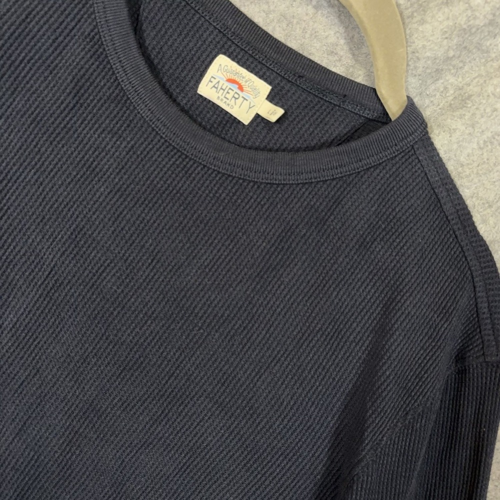Faherty Waffle Crew Tee Mens Sz L Navy Blue Thermal Slim Fit Peruvian Cotton